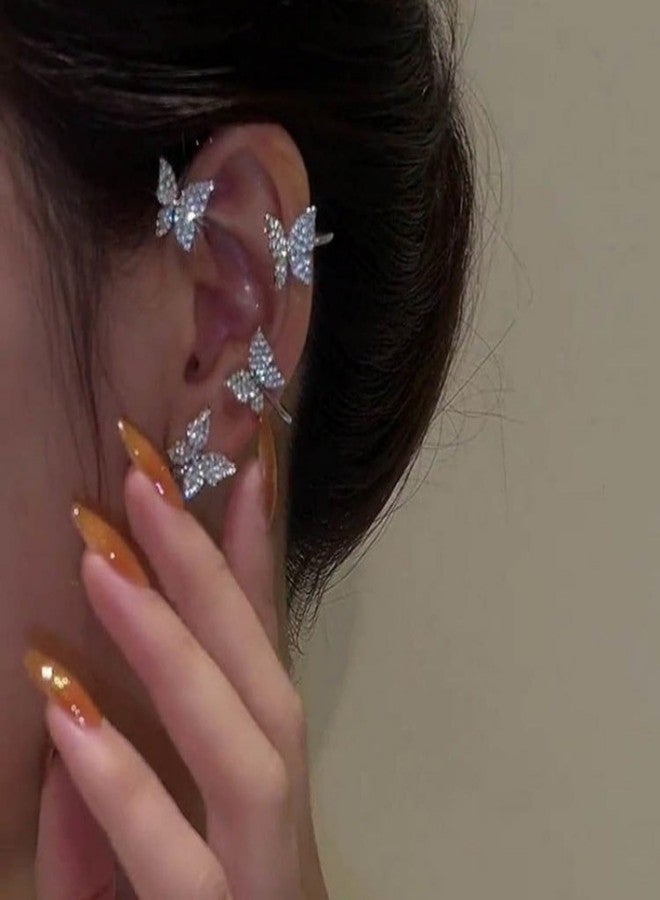 AVYRING أقراط أفرينج على شكل فراشة للنساء، مصنوعة من الفولاذ المقاوم للصدأ، أقراط بمشبك بدون ثقب، مجوهرات خيالية، قطعتان، فضية اللون - Image 2
